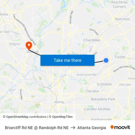 Briarcliff Rd NE @ Randolph Rd NE to Atlanta Georgia map