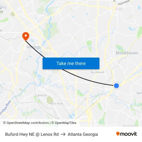 Buford Hwy NE @ Lenox Rd to Atlanta Georgia map