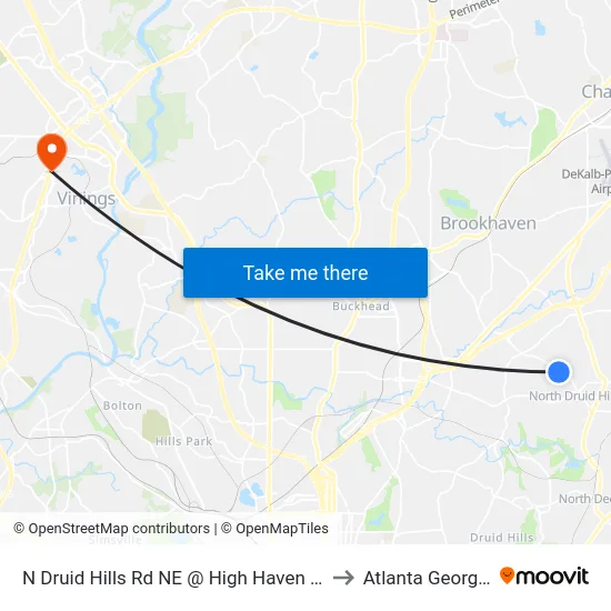 N Druid Hills Rd NE @ High Haven Ct to Atlanta Georgia map
