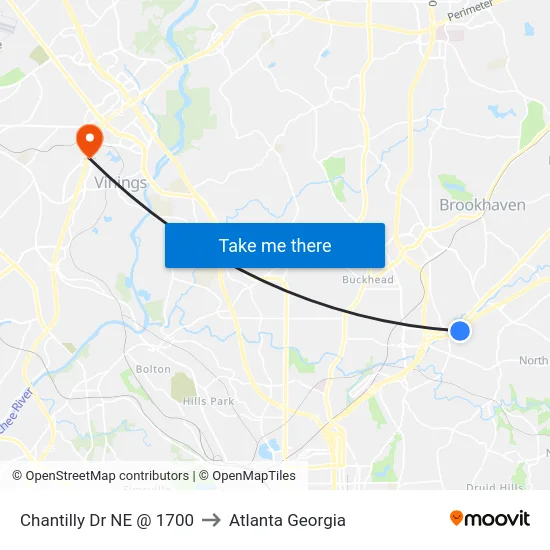 Chantilly Dr NE @ 1700 to Atlanta Georgia map