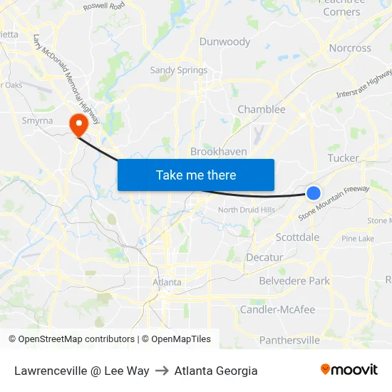 Lawrenceville @ Lee Way to Atlanta Georgia map