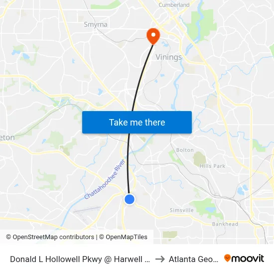Donald L Hollowell Pkwy @ Harwell Rd NW to Atlanta Georgia map
