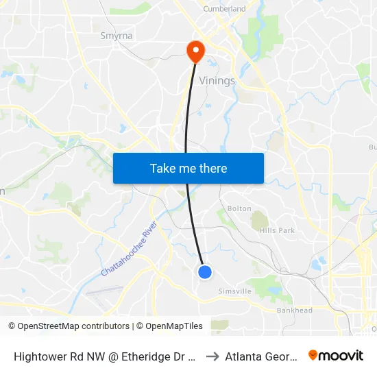 Hightower Rd NW @ Etheridge Dr NW to Atlanta Georgia map