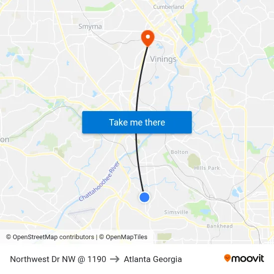 Northwest Dr NW @ 1190 to Atlanta Georgia map