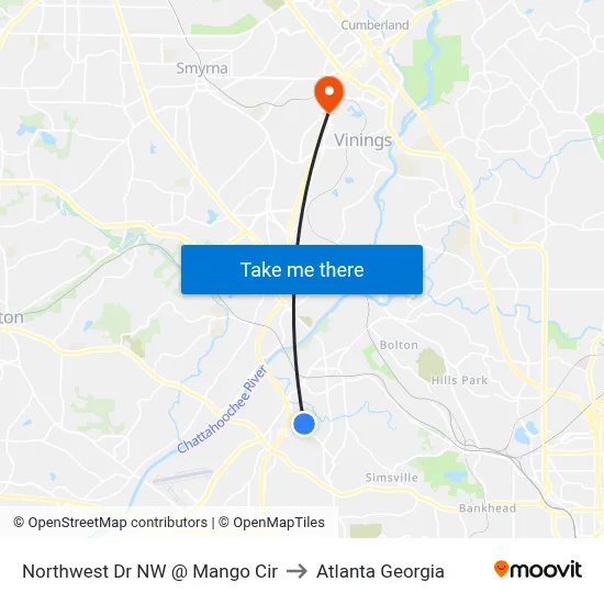 Northwest Dr NW @ Mango Cir to Atlanta Georgia map