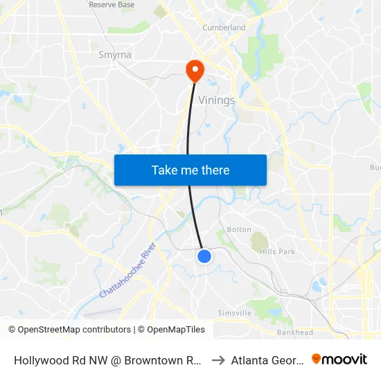Hollywood Rd NW @ Browntown Rd NW to Atlanta Georgia map
