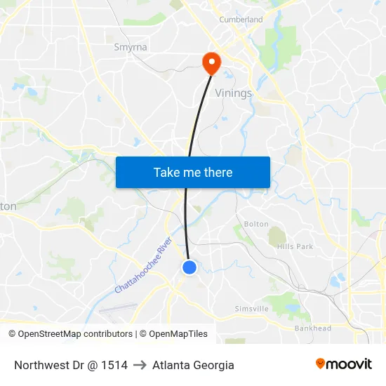 Northwest Dr @ 1514 to Atlanta Georgia map