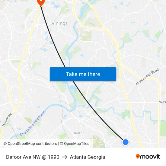 Defoor Ave NW @ 1990 to Atlanta Georgia map