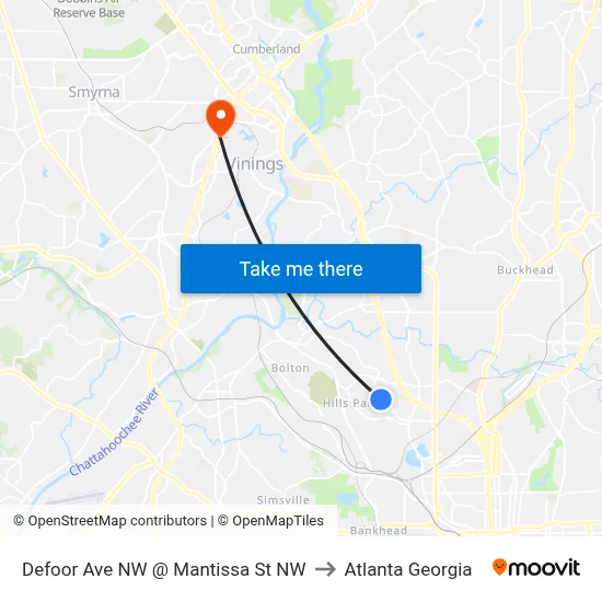 Defoor Ave NW @ Mantissa St NW to Atlanta Georgia map