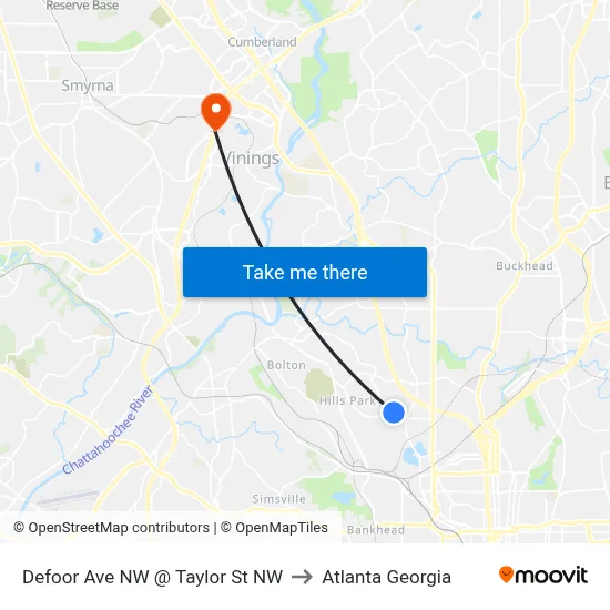 Defoor Ave NW @ Taylor St NW to Atlanta Georgia map