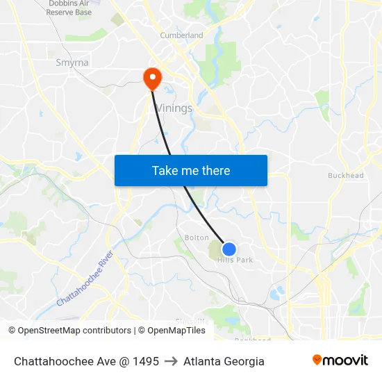 Chattahoochee Ave @ 1495 to Atlanta Georgia map