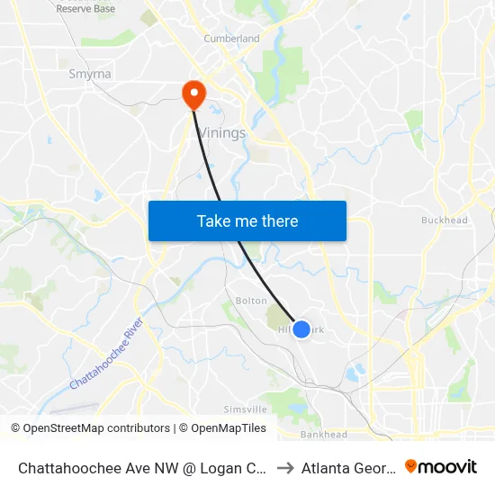 Chattahoochee Ave NW @ Logan Cir NW to Atlanta Georgia map