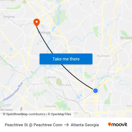 Peachtree St @ Peachtree Conn to Atlanta Georgia map