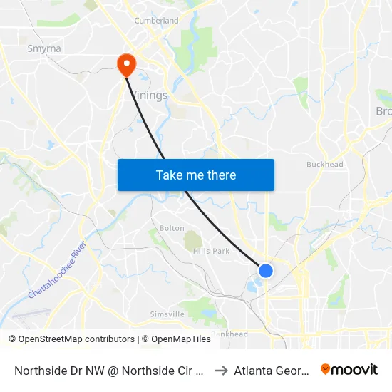 Northside Dr NW @ Northside Cir NW to Atlanta Georgia map