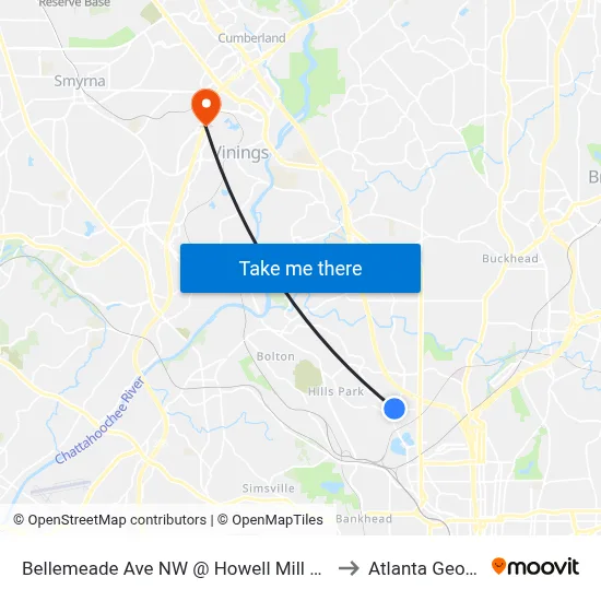 Bellemeade Ave NW @ Howell Mill Rd NW to Atlanta Georgia map