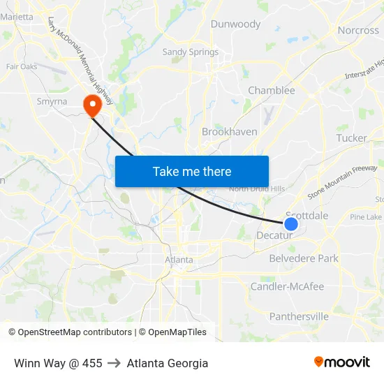 Winn Way @ 455 to Atlanta Georgia map