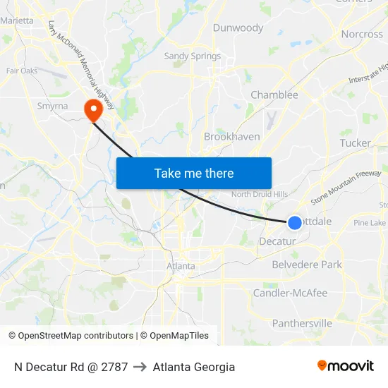 N Decatur Rd @ 2787 to Atlanta Georgia map