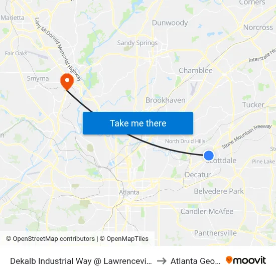 Dekalb Industrial Way @ Lawrenceville Hwy to Atlanta Georgia map