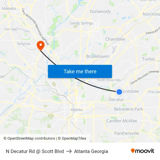 N Decatur Rd @ Scott Blvd to Atlanta Georgia map