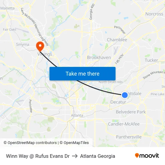 Winn Way @ Rufus Evans Dr to Atlanta Georgia map
