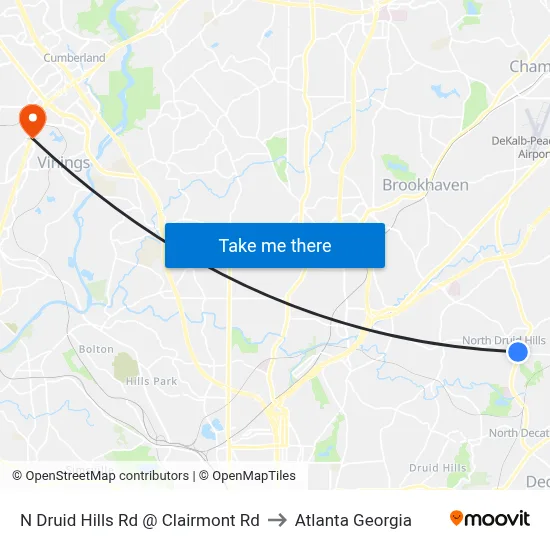 N Druid Hills Rd @ Clairmont Rd to Atlanta Georgia map