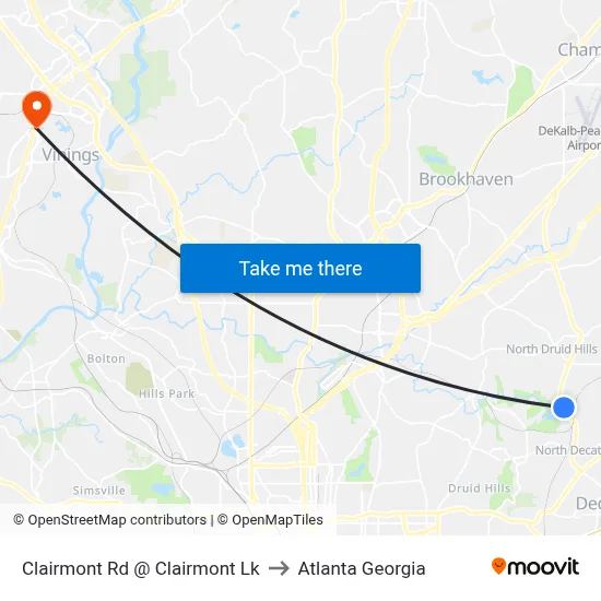 Clairmont Rd @ Clairmont Lk to Atlanta Georgia map