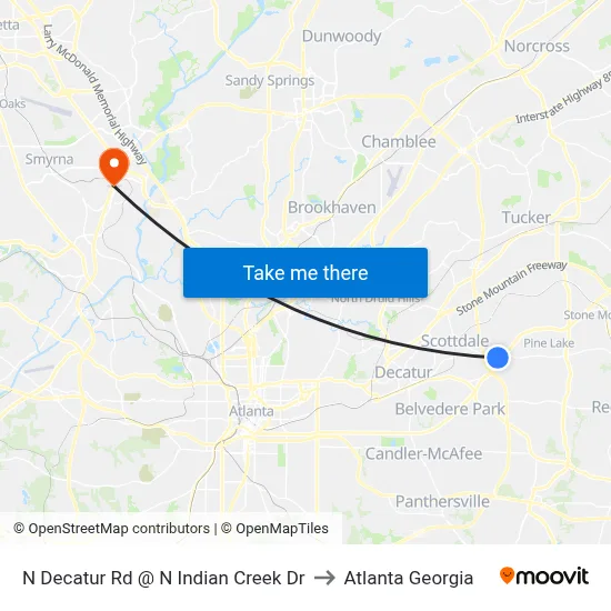 N Decatur Rd @ N Indian Creek Dr to Atlanta Georgia map