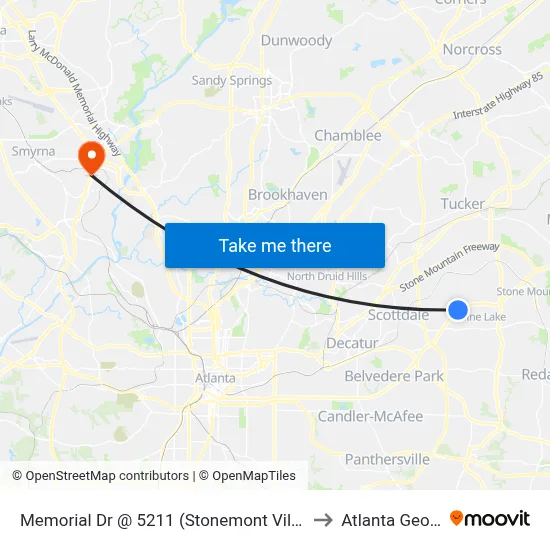 Memorial Dr @ 5211 (Stonemont Village Sc) to Atlanta Georgia map