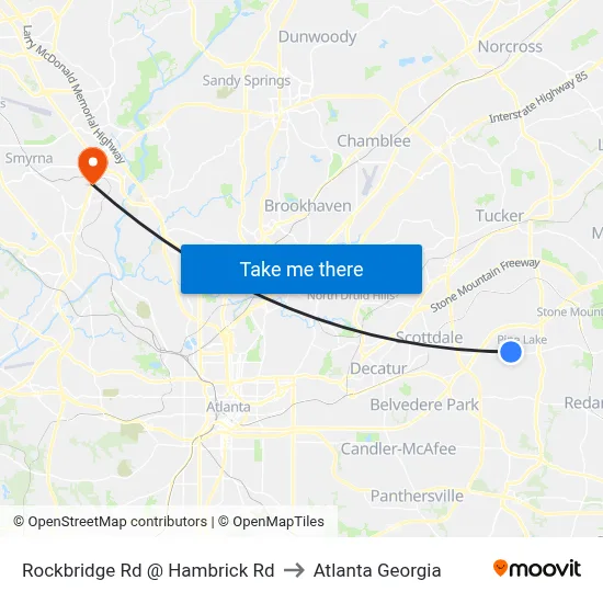 Rockbridge Rd @ Hambrick Rd to Atlanta Georgia map