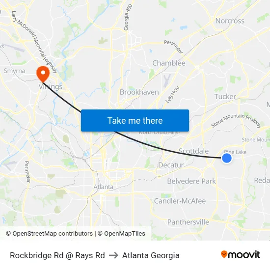 Rockbridge Rd @ Rays Rd to Atlanta Georgia map