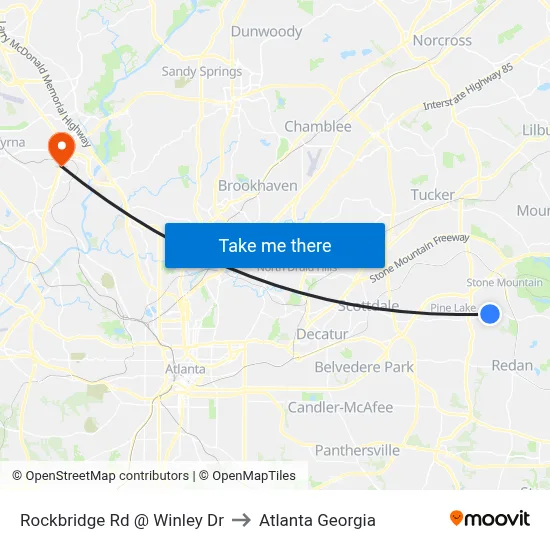 Rockbridge Rd @ Winley Dr to Atlanta Georgia map