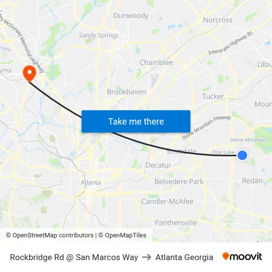 Rockbridge Rd @ San Marcos Way to Atlanta Georgia map