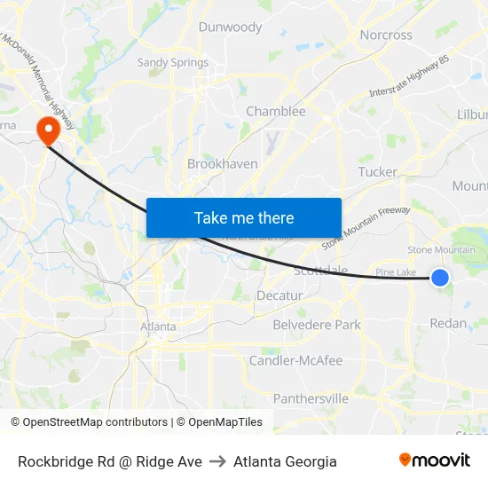 Rockbridge Rd @ Ridge Ave to Atlanta Georgia map