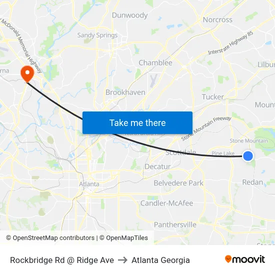 Rockbridge Rd @ Ridge Ave to Atlanta Georgia map
