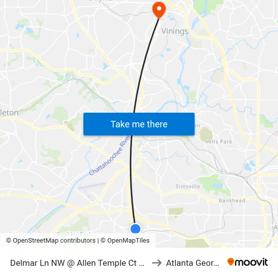 Delmar Ln NW @ Allen Temple Ct NW to Atlanta Georgia map