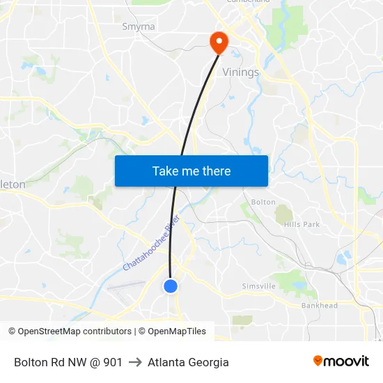 Bolton Rd NW @ 901 to Atlanta Georgia map
