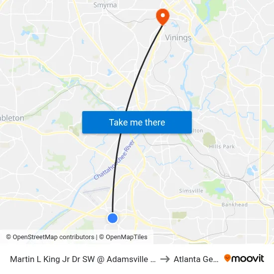 Martin L King Jr Dr SW @ Adamsville Place Pkwy to Atlanta Georgia map