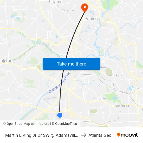 Martin L King Jr Dr SW @ Adamsville Dr SW to Atlanta Georgia map