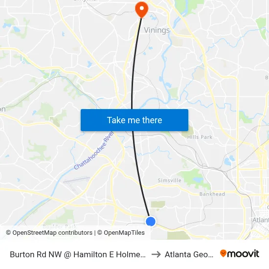 Burton Rd NW @ Hamilton E Holmes Dr N to Atlanta Georgia map