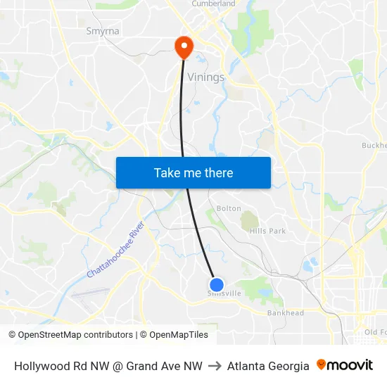 Hollywood Rd NW @ Grand Ave NW to Atlanta Georgia map
