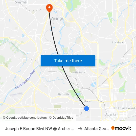 Joseph E Boone Blvd NW @ Archer Way NW to Atlanta Georgia map