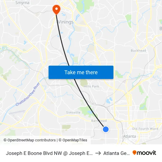 Joseph E Boone Blvd NW @ Joseph E Lowery Blvd to Atlanta Georgia map