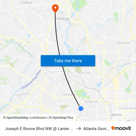 Joseph E Boone Blvd NW @ Lanier St NW to Atlanta Georgia map