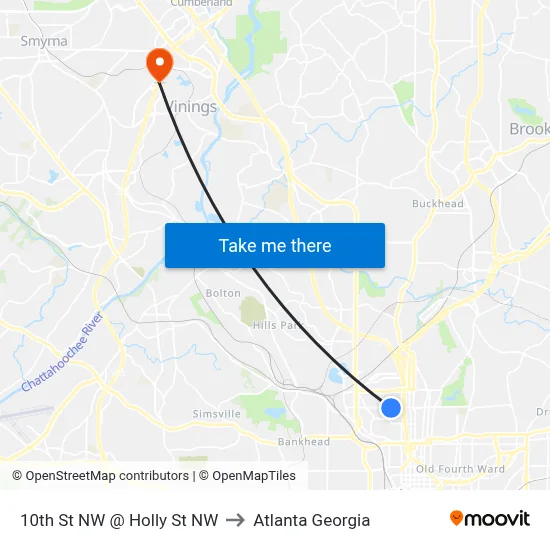 10th St NW @ Holly St NW to Atlanta Georgia map