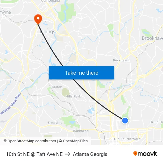 10th St NE @ Taft Ave NE to Atlanta Georgia map