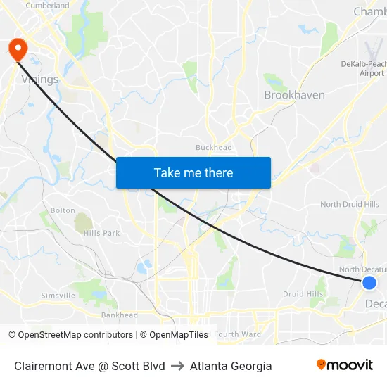 Clairemont Ave @ Scott Blvd to Atlanta Georgia map