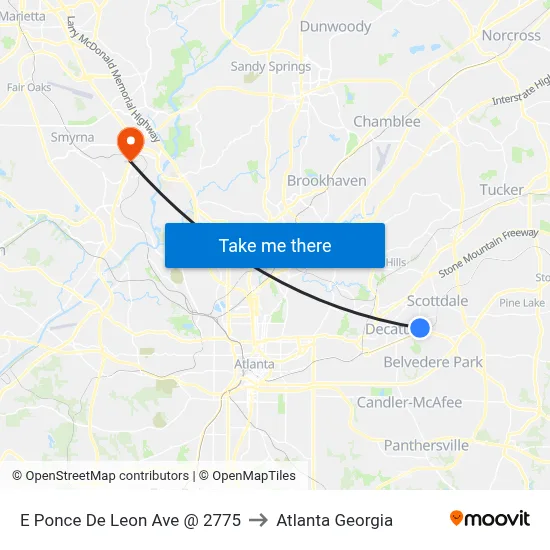 E Ponce De Leon Ave @ 2775 to Atlanta Georgia map