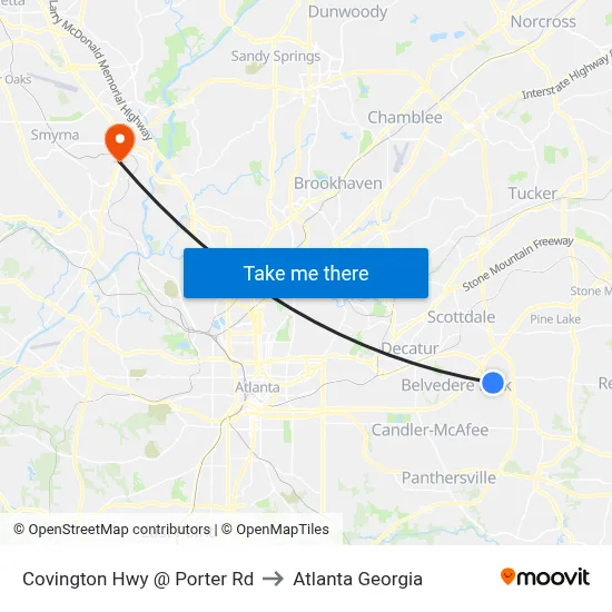 Covington Hwy @ Porter Rd to Atlanta Georgia map