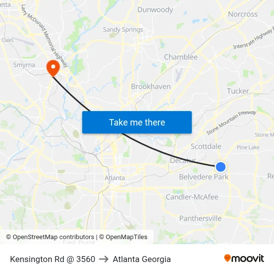 Kensington Rd @ 3560 to Atlanta Georgia map