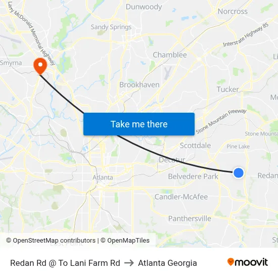 Redan Rd @ To Lani Farm Rd to Atlanta Georgia map